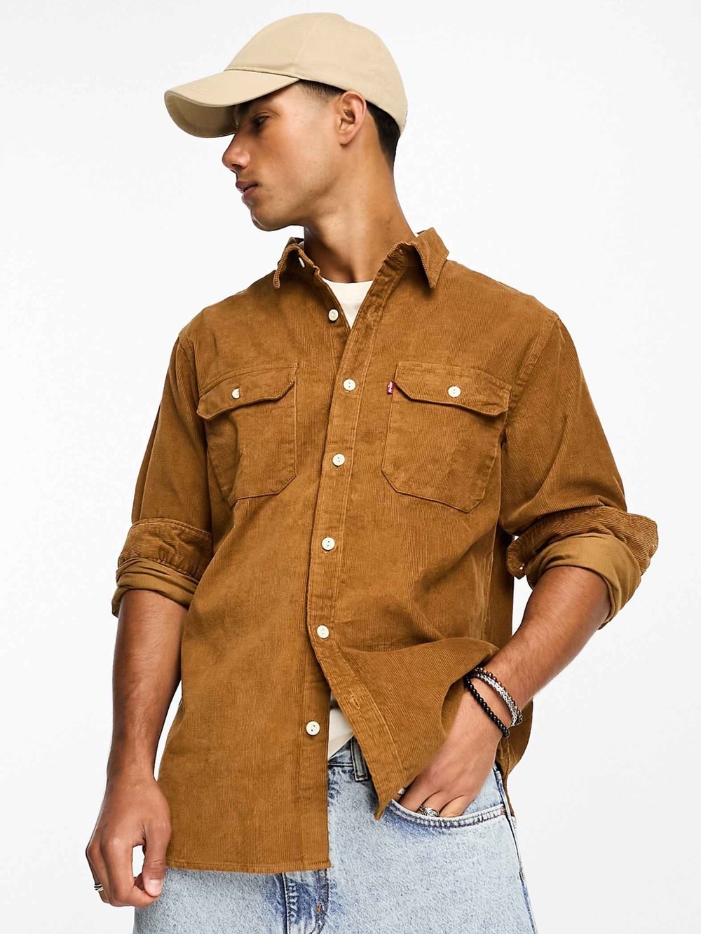 Levi's Jackson Worker Overshirt Brown Corduroy Button Up Shirt Jacket Shacket L